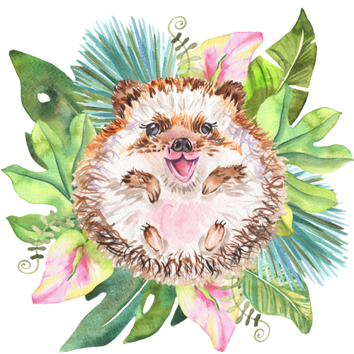 Tropikal Yapraklar Arasında Mutlu Kirpi