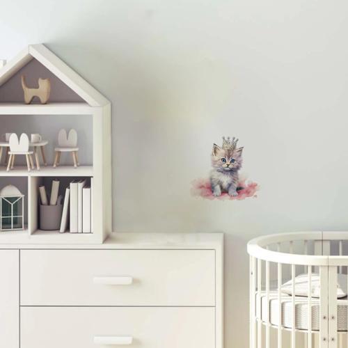 Taçlı Kedi ve Pembe Bulut Duvar Stickerı