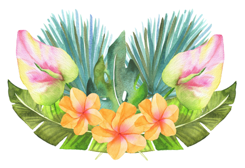 Tropikal Yapraklı ve Çiçekli Düzenleme