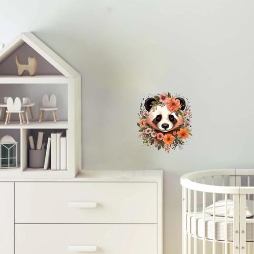 Turuncu Çiçekli Panda Kafası Duvar Stickerı