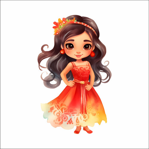 Turuncu Elbiseli Çiçek Prenses Duvar Stickerı