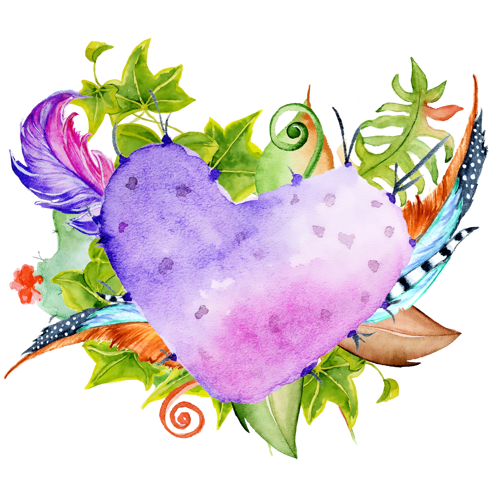 Yapraklar ve Tüyler Arasında Mor Kalp