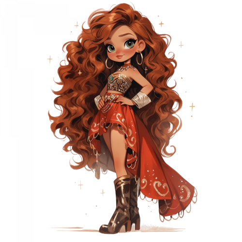 Uzun Kızıl Saçlı Kırmızı Elbiseli Kovboy Kız Duvar Stickerı