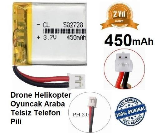 Ph 2.0 450 Mah 3.7v Siyah Soket Drone Helikopter Oyuncak Araba Telsiz Telefon Pili