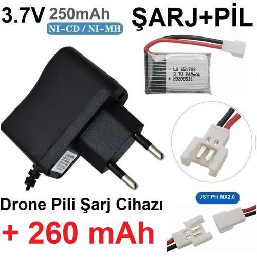 Drone Pili Şarj Cihazı + 260 Mah Pil JST Ph Mx2.0 Fiş Güç Adaptörü 3.7v 