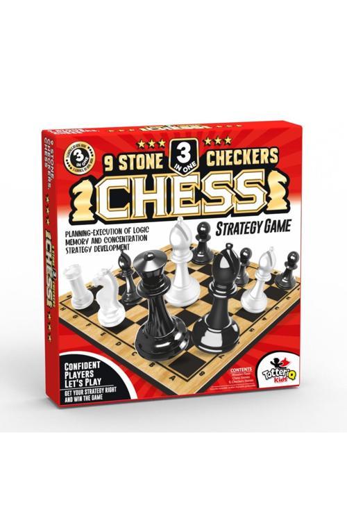 Ahşap Satranç Dama Dokuztaş 3 Oyun 1 Kutuda