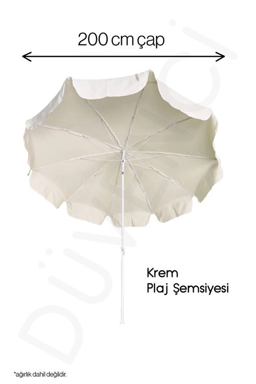Plaj Şemsiyesi, Krem Renkli, 10 Telli, 2 Metre Çaplı, Güneşe Göre Eğilebilir, Bidonsuz