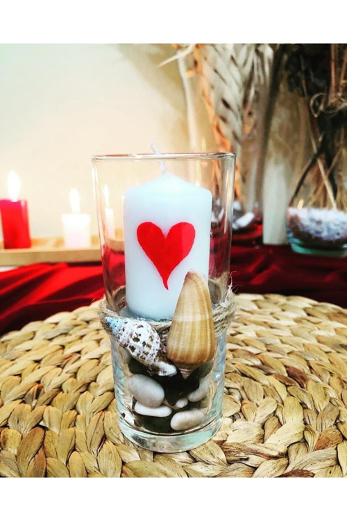H&S Deko Tasarım - Cam Kalpli Fanus Mumluk*