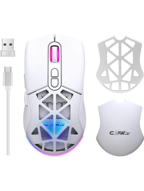 Claw's Nexus Air V1 Kablosuz 10000 Dpi Pixart PMW3325 Sensör Makro Yazılımlı & Değiştirilebilir Kapaklı RGB Kablosuz Gaming Mouse - Beyaz (2.4 GHz Kablosuz + BT5.1 + Type-C ile Kullanım Desteği)