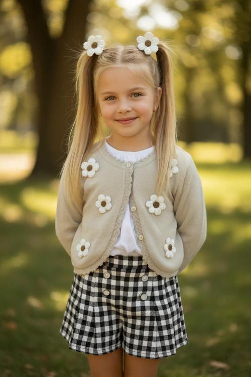 Çiçekli Hırkalı Şort Etekli Kız Çocuk Takım