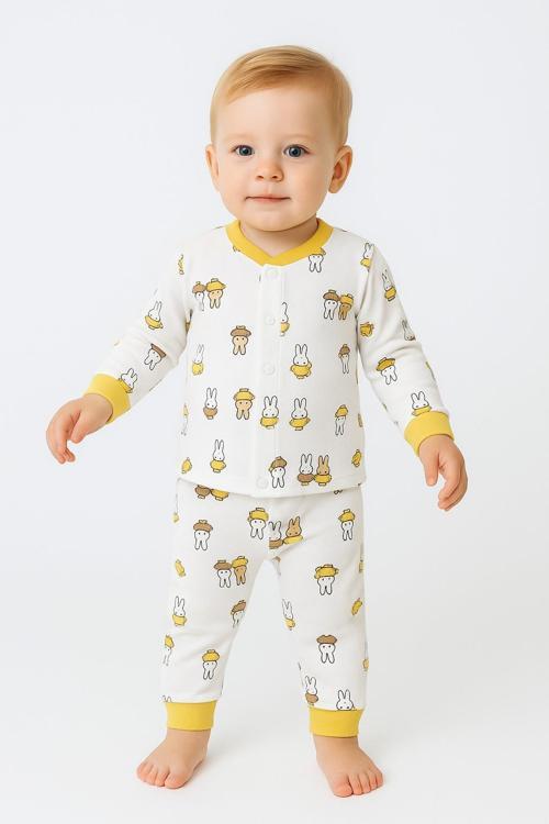 Tavşan Desenli Önü Çıtçıtlı Bebek Pijama Takım