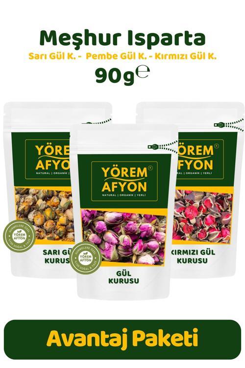 Yörem Afyon Meşhur Isparta Tomurcuk Kokulu Gül Kurusu 3'Lü Avantajlı Set | 90Gr.