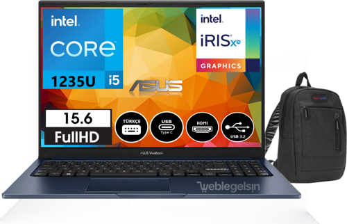 Vivobook X1504ZA-EJ1039 İntel Core İ5 1235U 8 GB 512GB SSD 15.6" Dos FHD X1504ZA-EJ103902+ Çanta