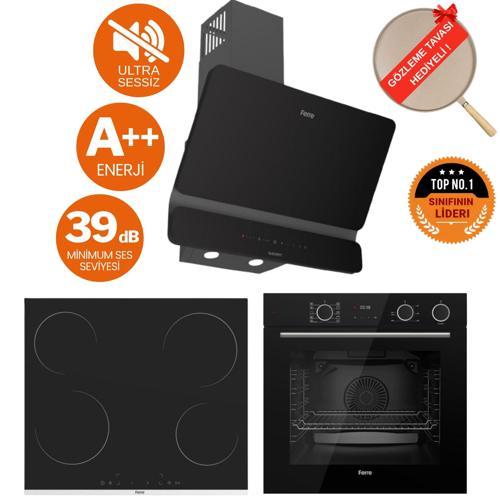 FryArt&Buharlı Omega Sessiz Davlumbaz Elektrikli Siyah Ank. Set (D080-SA + MS261 + XE64CS )