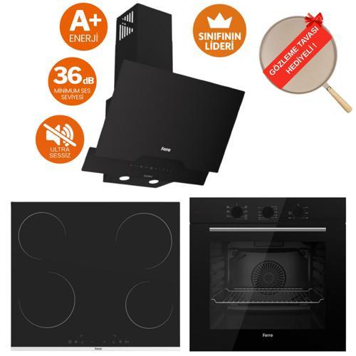 FlowArt Arvio Vitroseramik Elektrikli  Ankastre Set ( D063-SA Sessiz + MS261 + QBL62CS)