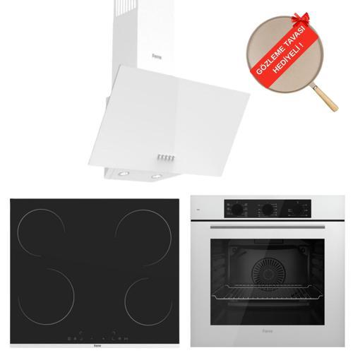 FlowArt Forte Vitroseramik Elektrikli Beyaz Ankastre Set ( D087 + Ms261 + QBL62CB )