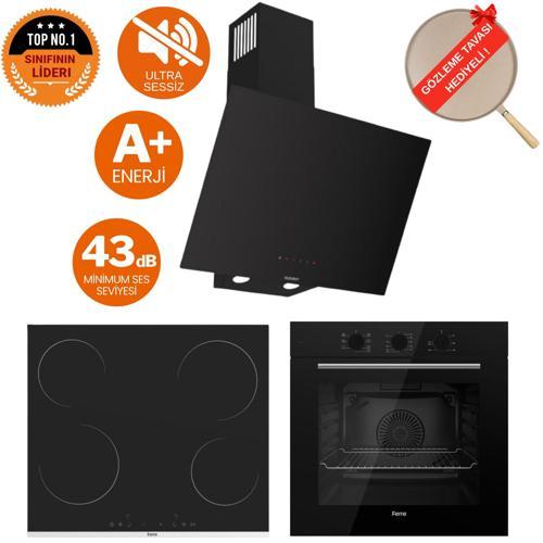 FlowArt Kappa SilenArt Ultra Sessiz Siyah Ankastre Set ( D077-SA + QBL62CS + MS261 )