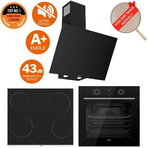 FryArt&FlowArt Auster Sessiz Davlumbaz Elektrikli Siyah Ank. Set (D077-SA + MS261 + XE63CS)