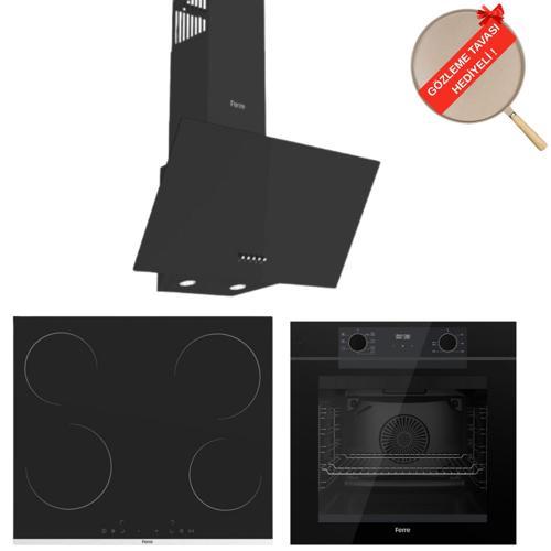 FryArt&FlowArt Bello Vitroseramik Elektrikli 3'lü Siyah Ank. Set (D086 + MS261 + QEP63CS)