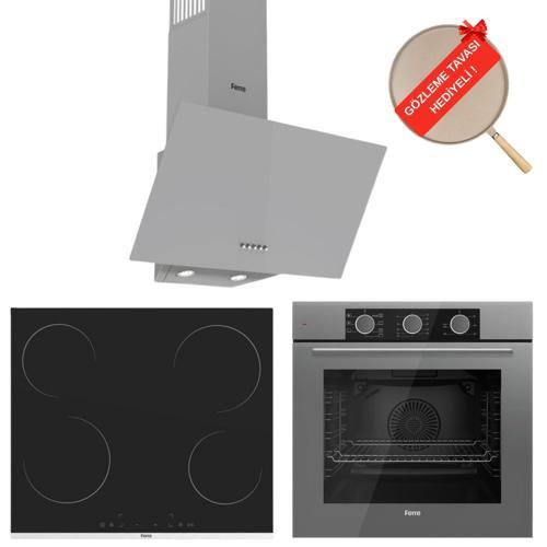 FryArt & FlowArt Vitroseramik Elektrikli Gri Ankastre Set ( QXE62CPR + MS261 + D088 )