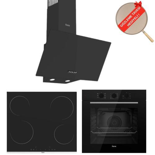 FlowArt Zeta Vitroseramik Elektrikli  Ankastre Set ( D086 Tuşlu +  MS261 + QBL62CS)