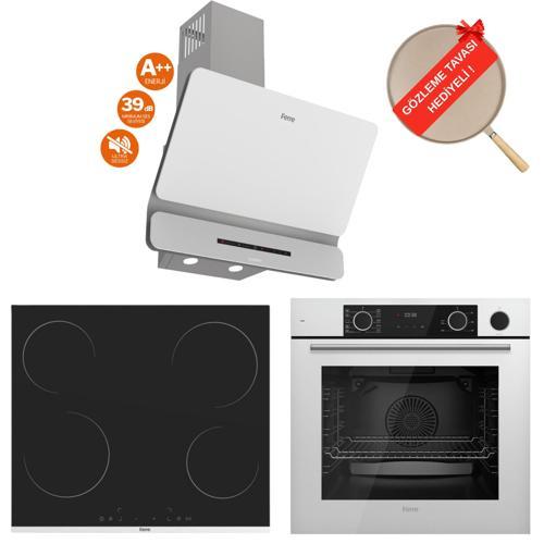 FryArt LORIA Vitroseramik Elektrikli Sessiz Beyaz Ankastre Set (D081 -SA + Ms261 + XE64CB )