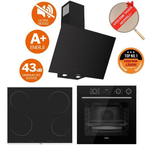 FryArt & buharlı Elio Sessiz Davlumbaz Elektrikli Siyah Ank. Set ( D077-SA + MS261 + XE64CS )