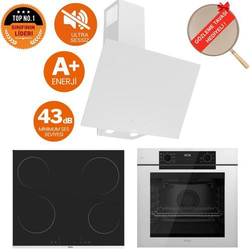 FryArt & FlowArt Meta Sessiz Davlumbaz Elektrikli Beyaz Ank. Set (D078-SA + MS261 + QEP63CB)