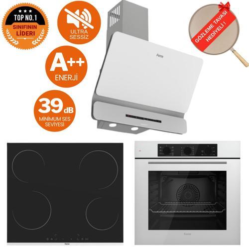 Luce Vitroseramik Elektrikli Ultra Sessiz Beyaz Ankastre Set (D081 - SA  + Ms261 + QBL62CB )