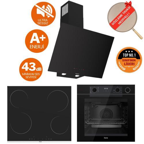 FryArt&Buharlı Gesto Sessiz Davlumbaz Elektrikli Siyah Ank. Set (D077-SA + MS261 + QEP64CS)