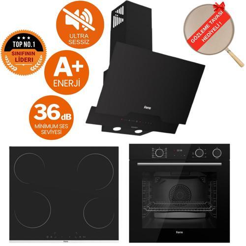 FryArt&Buharlı Giallo Sessiz Davlumbaz Elektrikli Siyah  Ank. Set (D063-SA + MS261 + XE64CS)