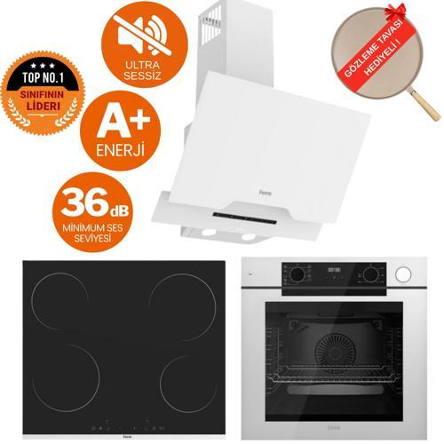 FryArt& Buharlı Lucido Sessiz Davlumbaz Elektrikli Beyaz Ank. Set (D064-SA + MS261 + QEP64CB)