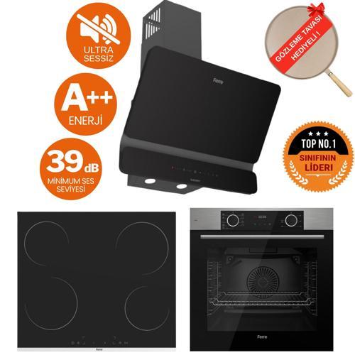 FryArt&FlowArt Rivo Sessiz Davlumbaz Elektrikli Inox-Siyah Ank. Set(D080-SA + MS261 + XE63MI)