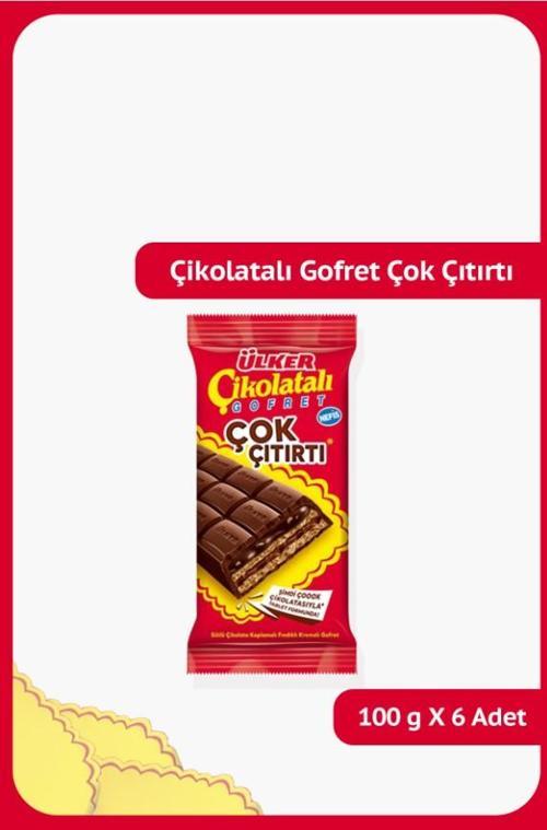Çikolatalı Gofret ÇOK ÇITIRTI-Sütlü Çikolata Kaplamalı Fındıklı Kremalı Gofret-100 gram-6 Adet