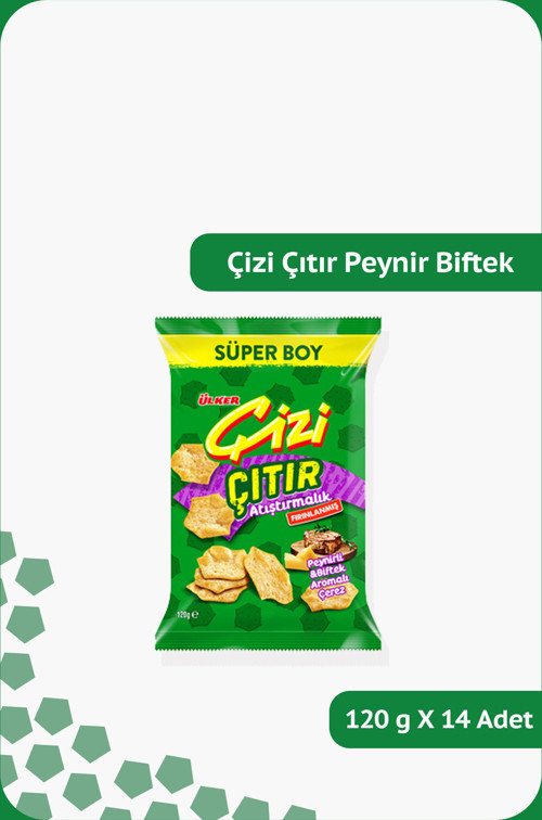 ÇİZİ ÇITIR Peynirli & Biftek Aromalı Çerez - Atıştırmalık - 120 gram - 14 Adet