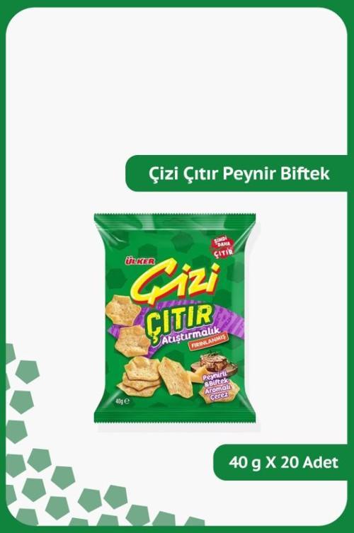 ÇİZİ ÇITIR Peynirli & Biftek Aromalı Çerez - Atıştırmalık - 40 gram - 20 Adet
