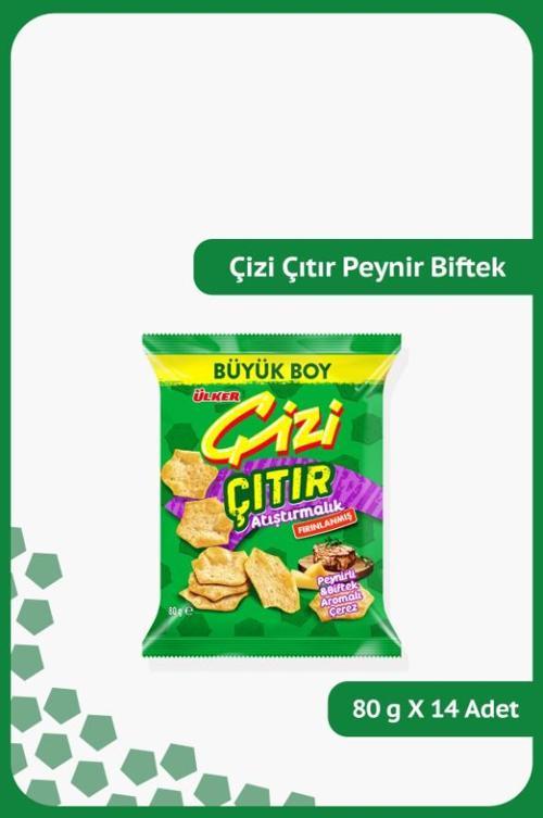 ÇİZİ ÇITIR Peynirli & Biftek Aromalı Çerez - Atıştırmalık - 80 gram - 14 Adet