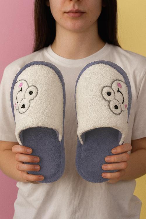 FROG Kurbağalı Kapalı Kadın Ev Terliği Günlük Rahat Kışlık Terlik