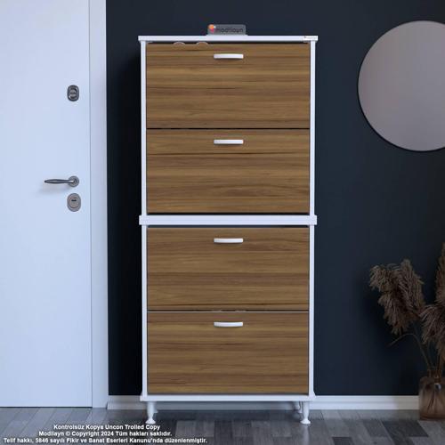 UMAY' 2 Li Antre Hol 72 x 168 x 25, 5 cm’ lik 4 Düşer Kapak 8 Göz Raf Bölmeli Ayakkabılık