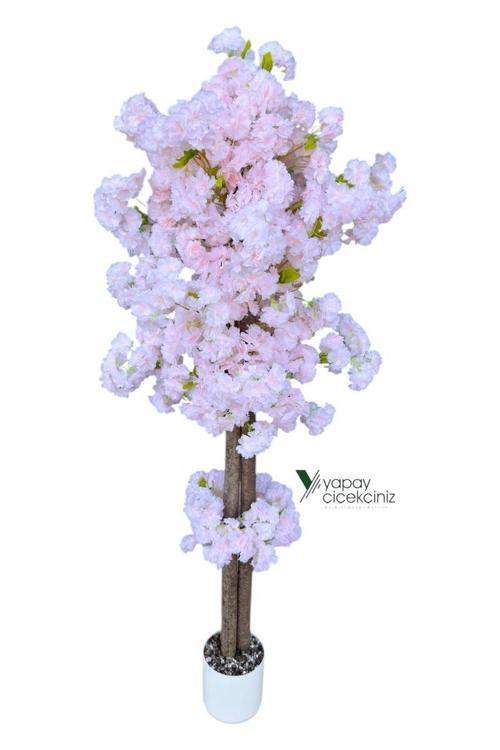 Beyaz Renkli Saksıda 150 cm Yapay Bahardalı Ağacı Yoğun Yaprak