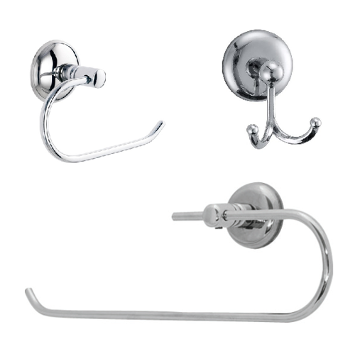 MK Yapışkanlı Krom  Üçlü Banyo Aksesuar Seti - Açık Havlu Kağıtlık - Banyo Askısı - Açık Tuvalet Kağıtlık