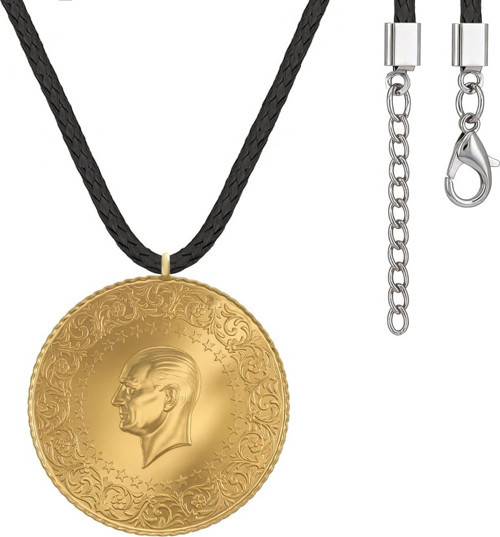 22 Ayar Tam Altın Siyah İpli Kolye