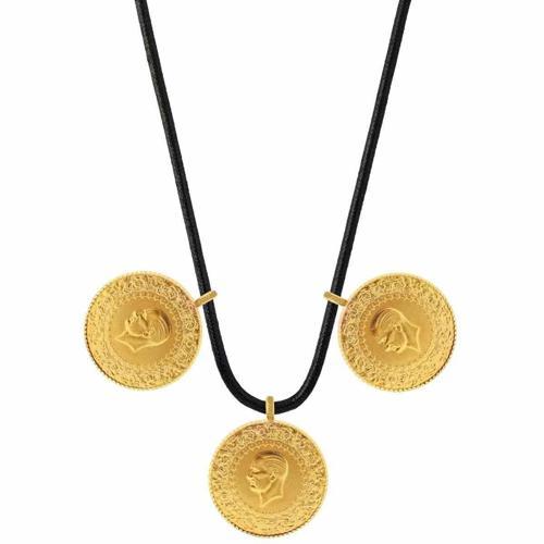 22 Ayar 3 Tam Altın Siyah İpli Kolye