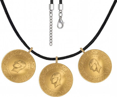 22 Ayar 3 Tam Altın Siyah İpli Kolye