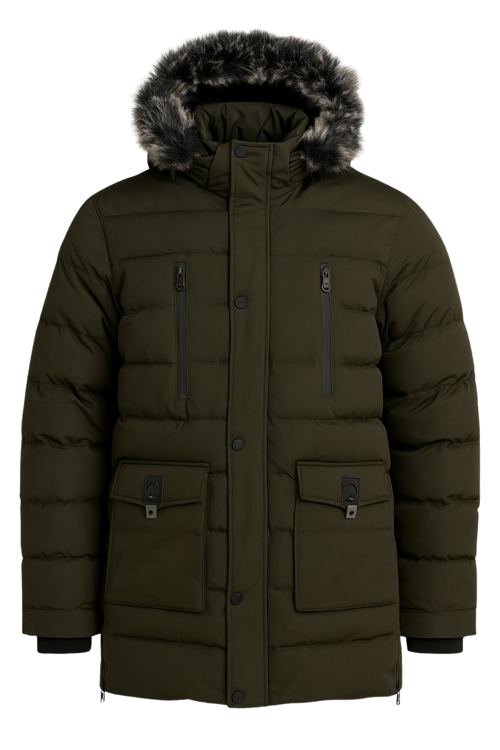 Erkek Yeşil Erkek Outdoor Su Geçirmez Kapüşonlu Kışlık Kaban – Rüzgar ve Yağmura Dayanıklı  Mont&Kaban