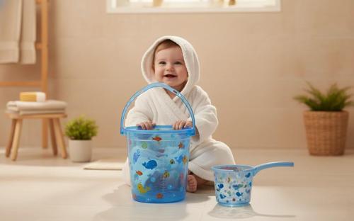 923 Şeffaf Kova & Maşrapa Set Mavi Desenli