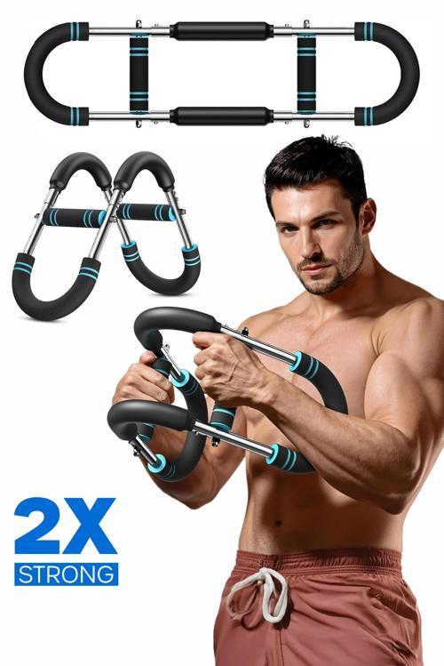 2X POWER (25-50KG) Ayarlanabilir Çift Metal Yaylı Göğüs & Kol Full Body Egzersiz Aleti Fitness Bar