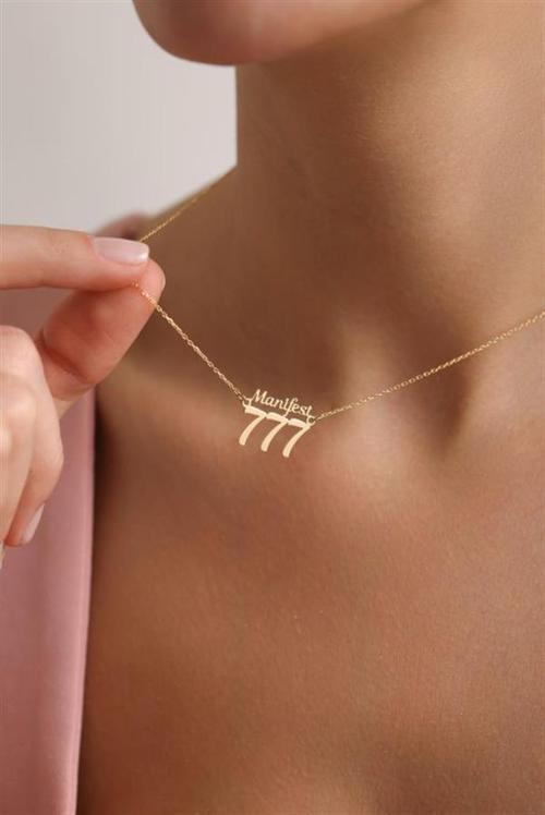 925 Ayar Gümüş Gold Kaplama Manifest 777 Melek Numarası Kolye