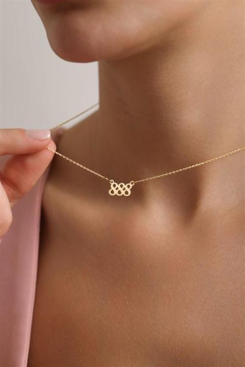 925 Ayar Gümüş Gold Kaplama 888 Melek Numarası Kolye