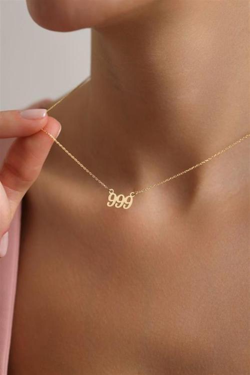 925 Ayar Gümüş Gold Kaplama 999 Melek Numarası Kolye